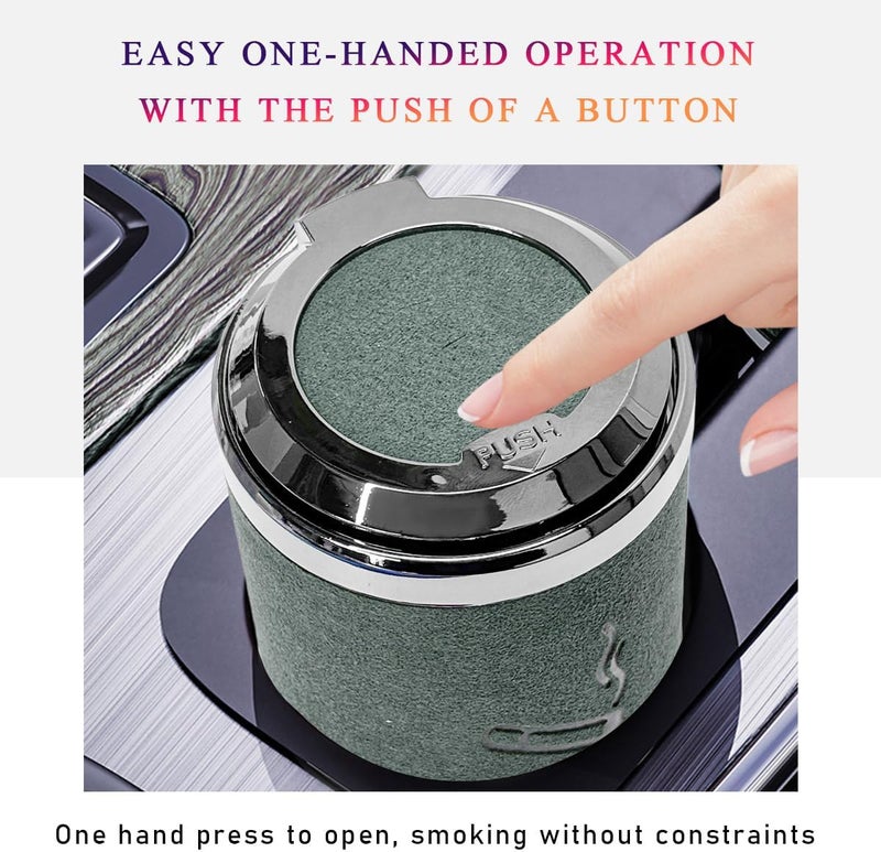 Wevdn Car Ashtray with Lid, Detachable & Portable Stainless Steel Smokeless Ashtrays for Car, Mini Universal Smell Proof Windproof Car Ashtray with LED Blue Light (Green-Plush Surface) - Image 5